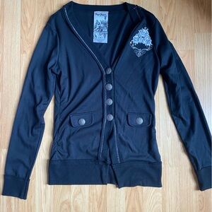 Pepe Jeans Black V-Neck Cardigan with Decorative Label